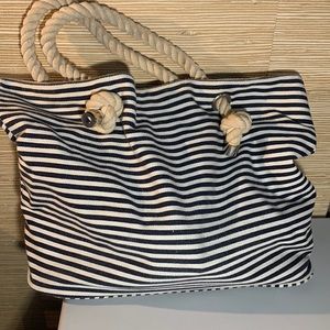 Shiraleah Rope blue and white stripe Beach bag